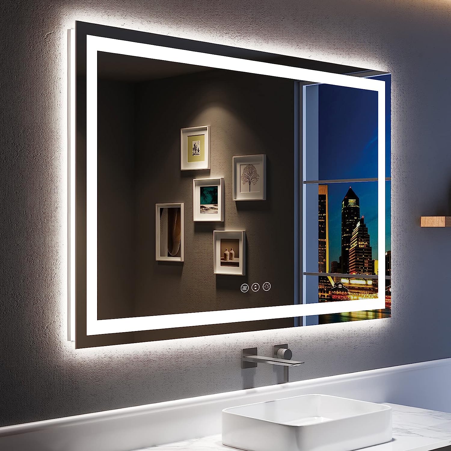YEELAIT LED Bathroom Mirror 55x36 Inch Front and Backlit Lighted Vanit ...