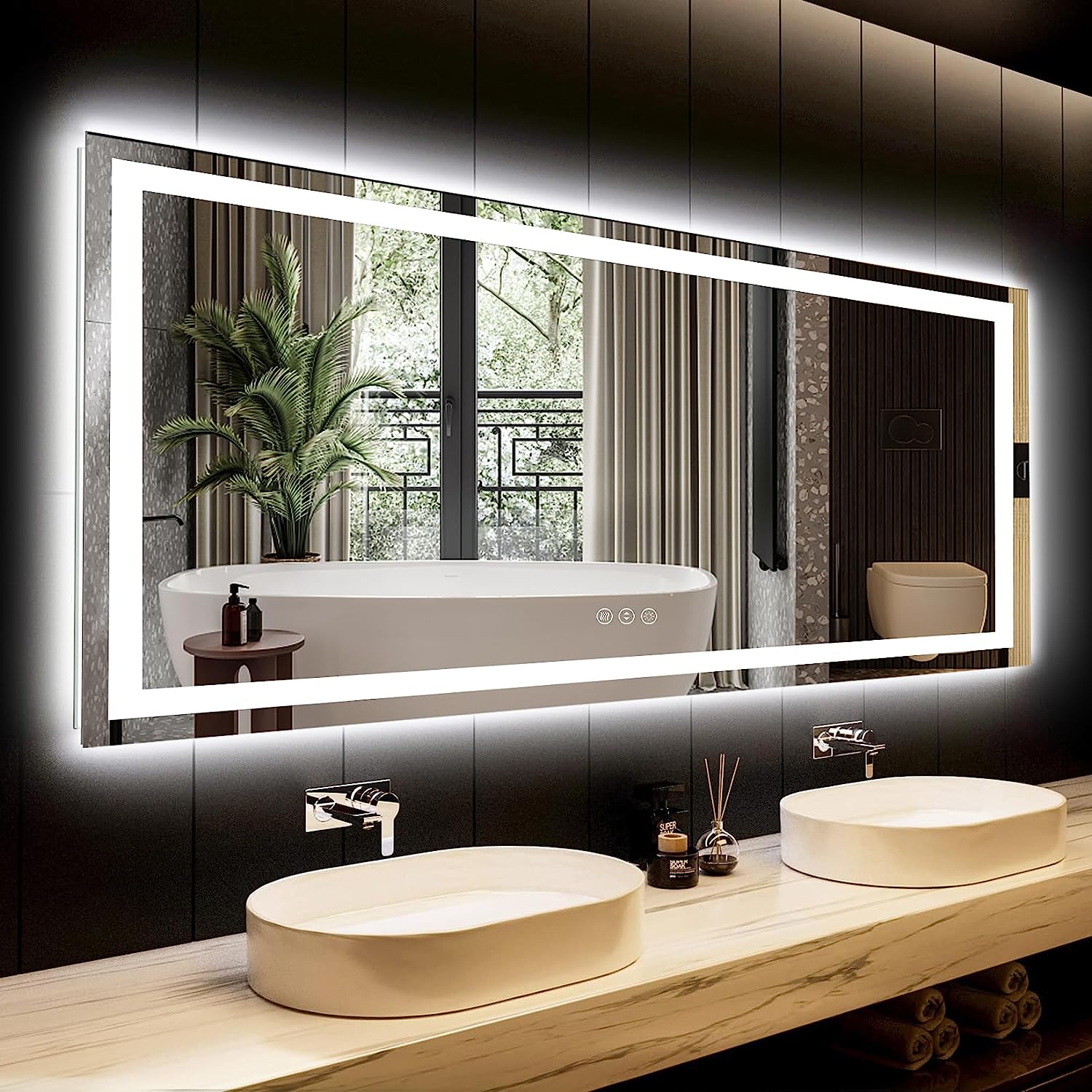 YEELAIT LED Bathroom Mirror 72x32 Inch Front and Backlit Lighted Vanit ...