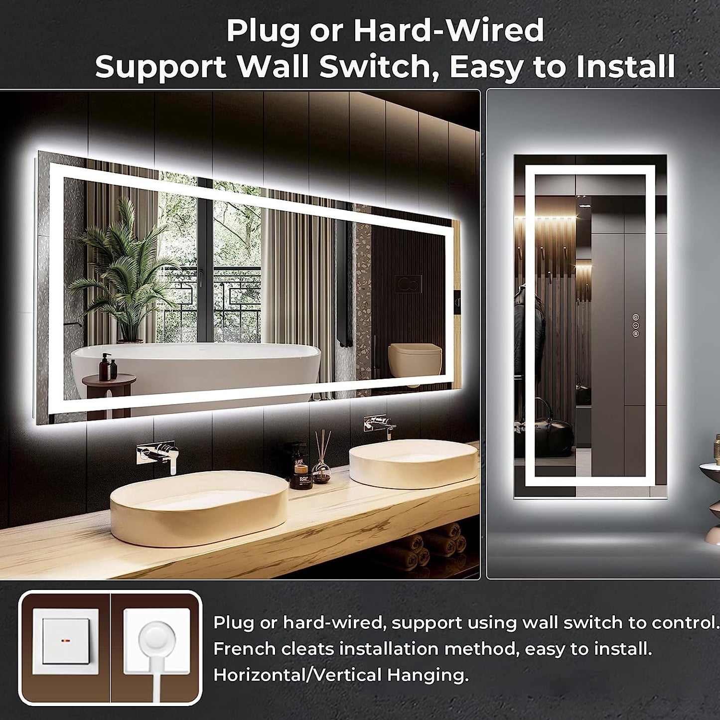 YEELAIT LED Bathroom Mirror 72x32 Inch Front and Backlit Lighted Vanity Mirror