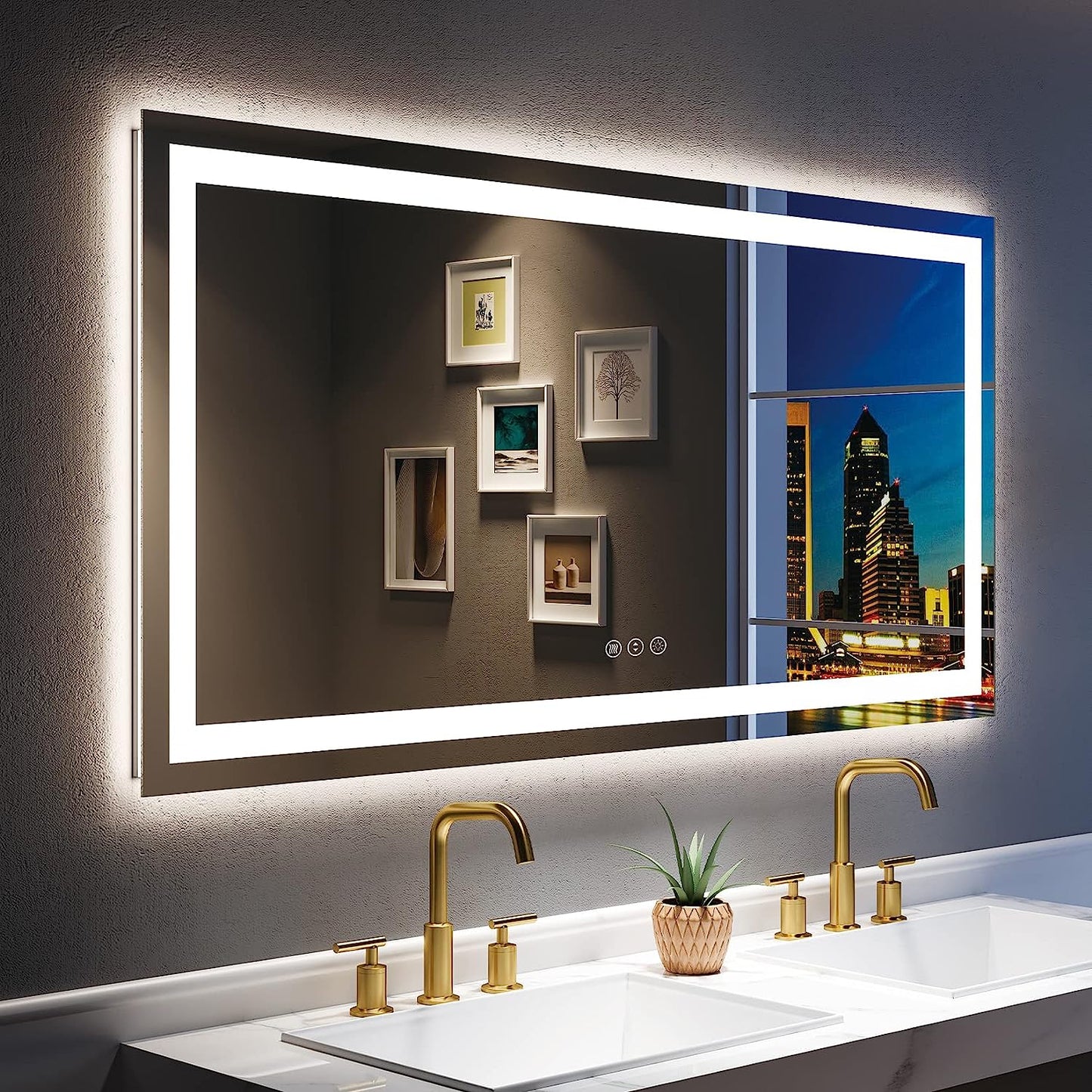 YEELAIT LED Bathroom Mirror 55x30 Inch Front and Backlit Lighted Vanity Mirror