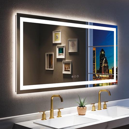 YEELAIT LED Bathroom Mirror 55x30 Inch Front and Backlit Lighted Vanity Mirror