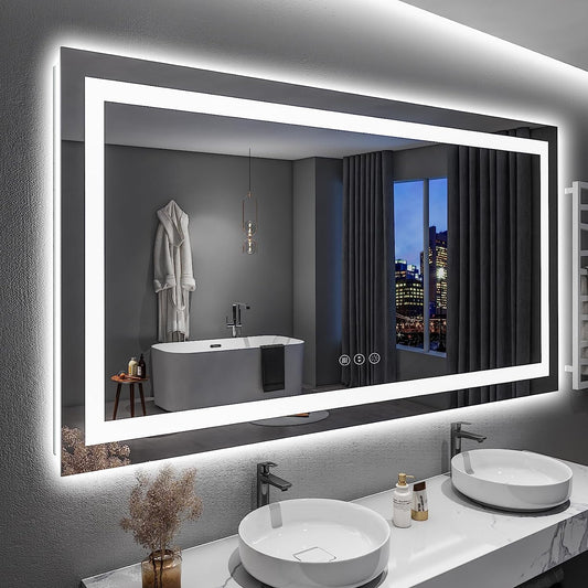 YEELAIT LED Bathroom Mirror 60x36 Inch Front and Backlit Lighted Vanity Mirror