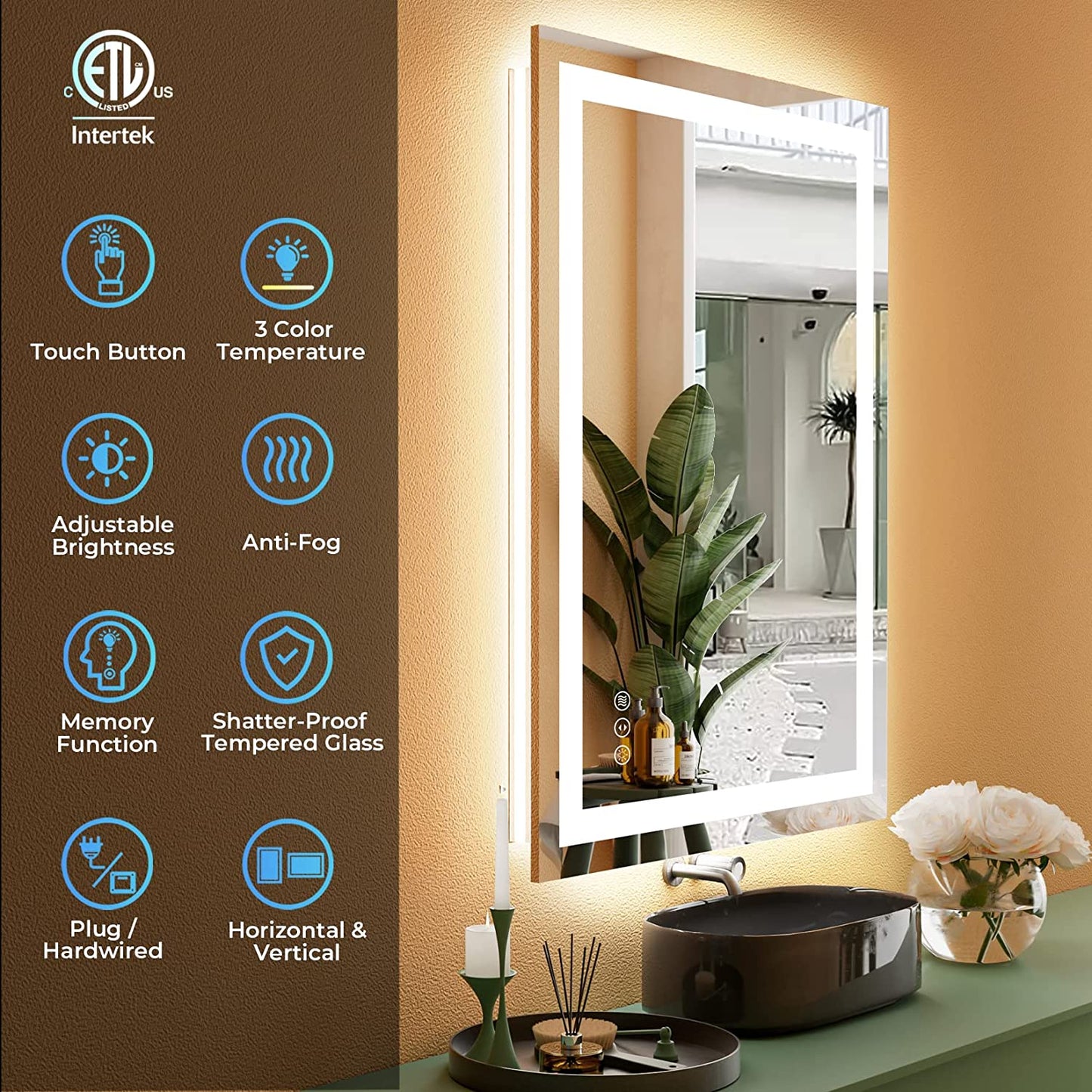 YEELAIT Backlit + Front-Lighted LED Mirror for Bathroom 28 x 36 Inch