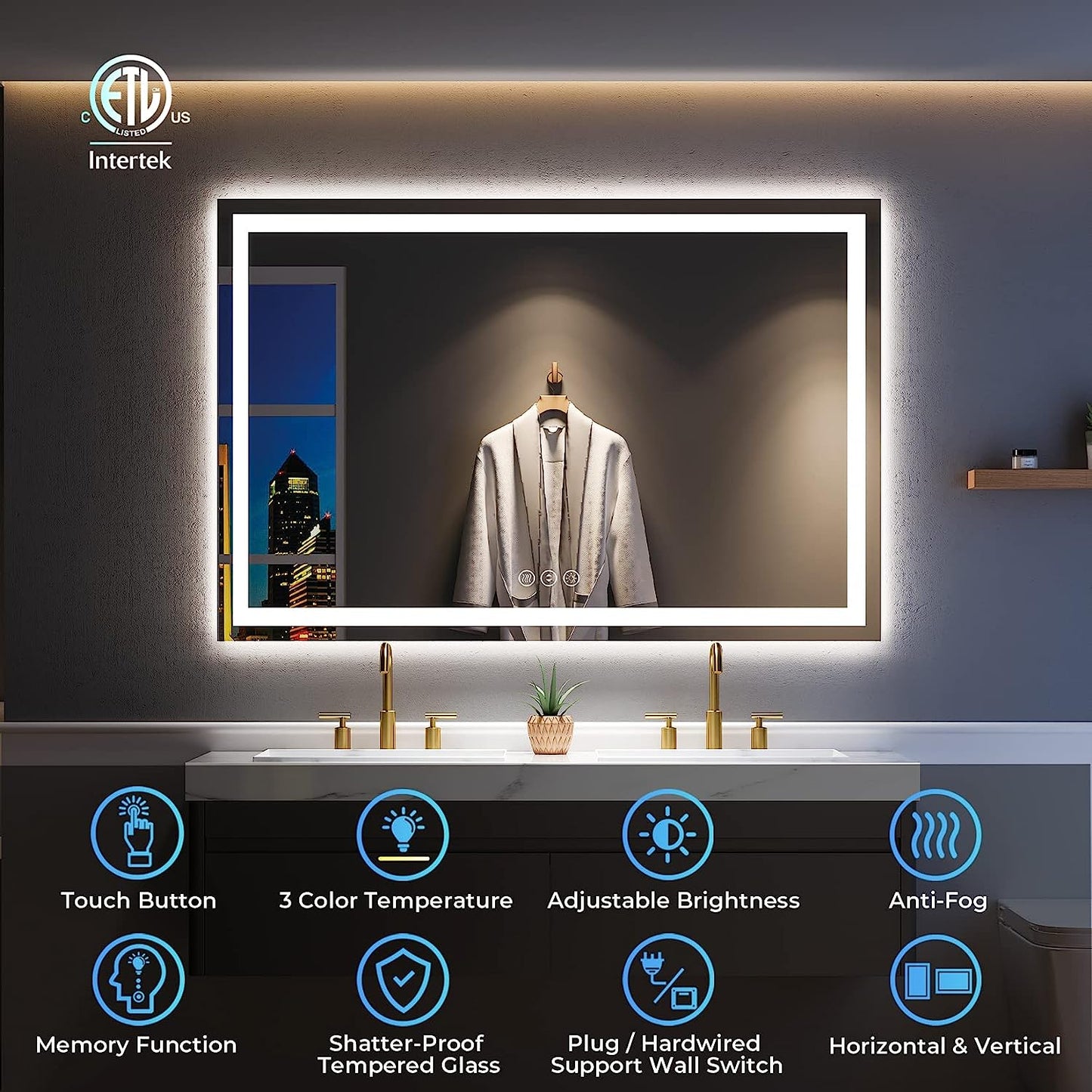 YEELAIT LED Bathroom Mirror 60x40 Inch Front and Backlit Lighted Vanity Mirror