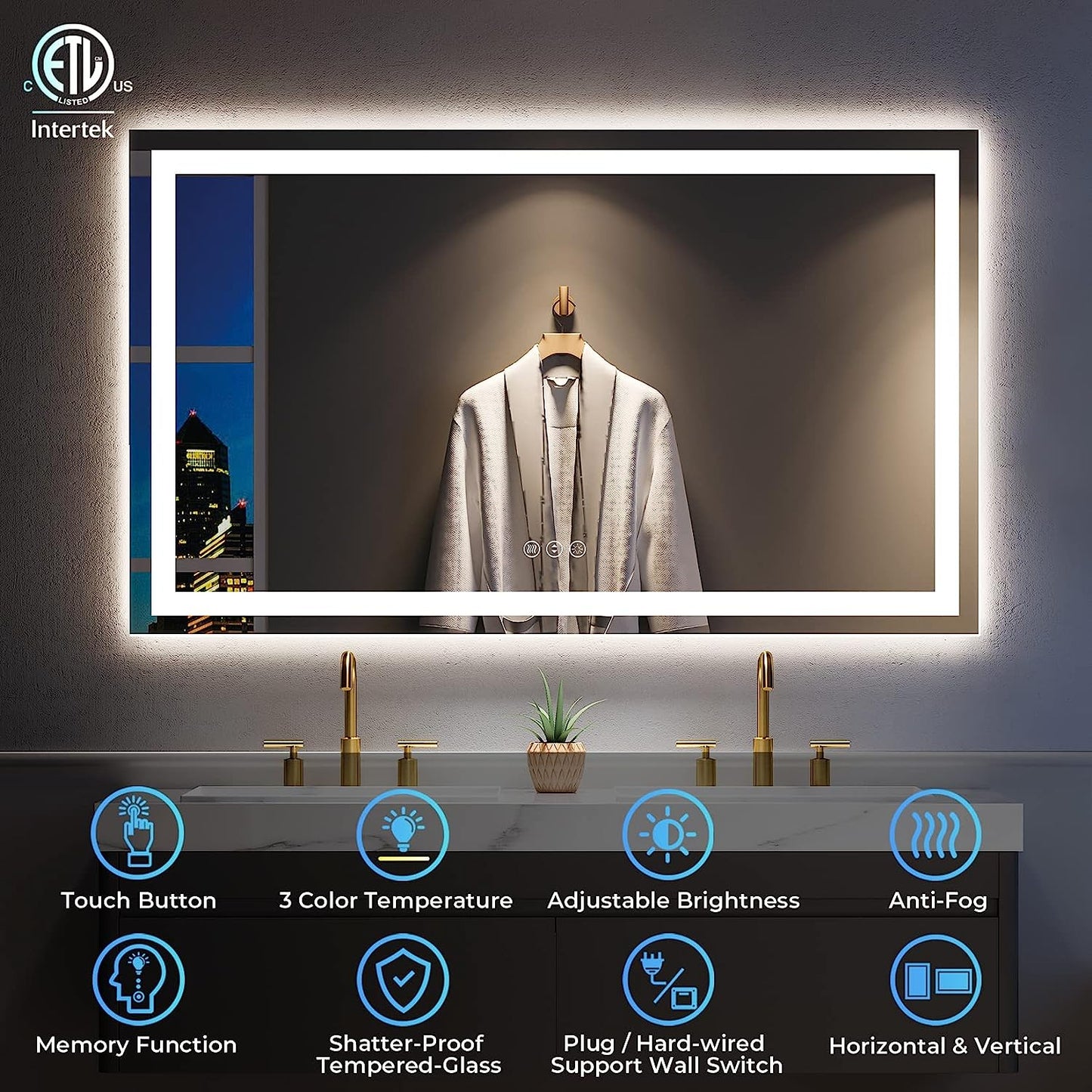 YEELAIT LED Bathroom Mirror 60x36 Inch Front and Backlit Lighted Vanity Mirror