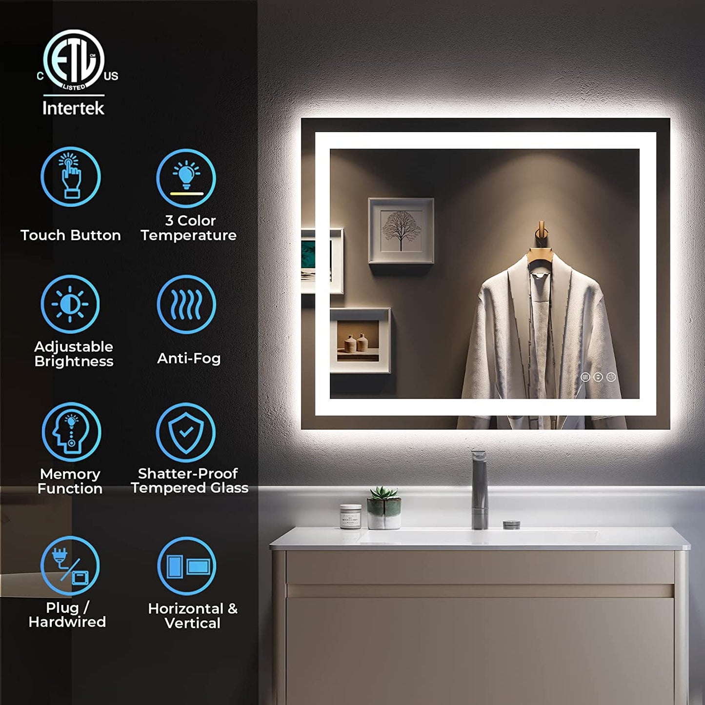 YEELAIT Backlit + Front-Lighted LED Mirror for Bathroom 36 x 30 Inch