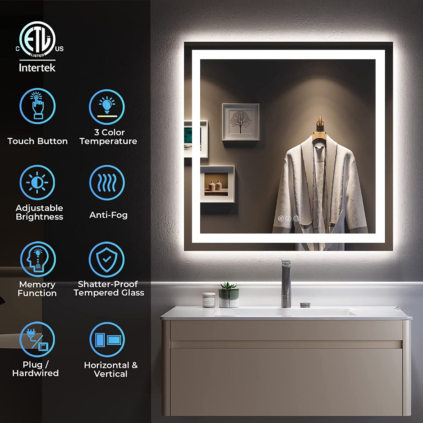 YEELAIT Backlit + Front-Lighted LED Mirror for Bathroom 36 x 36 Inch ...