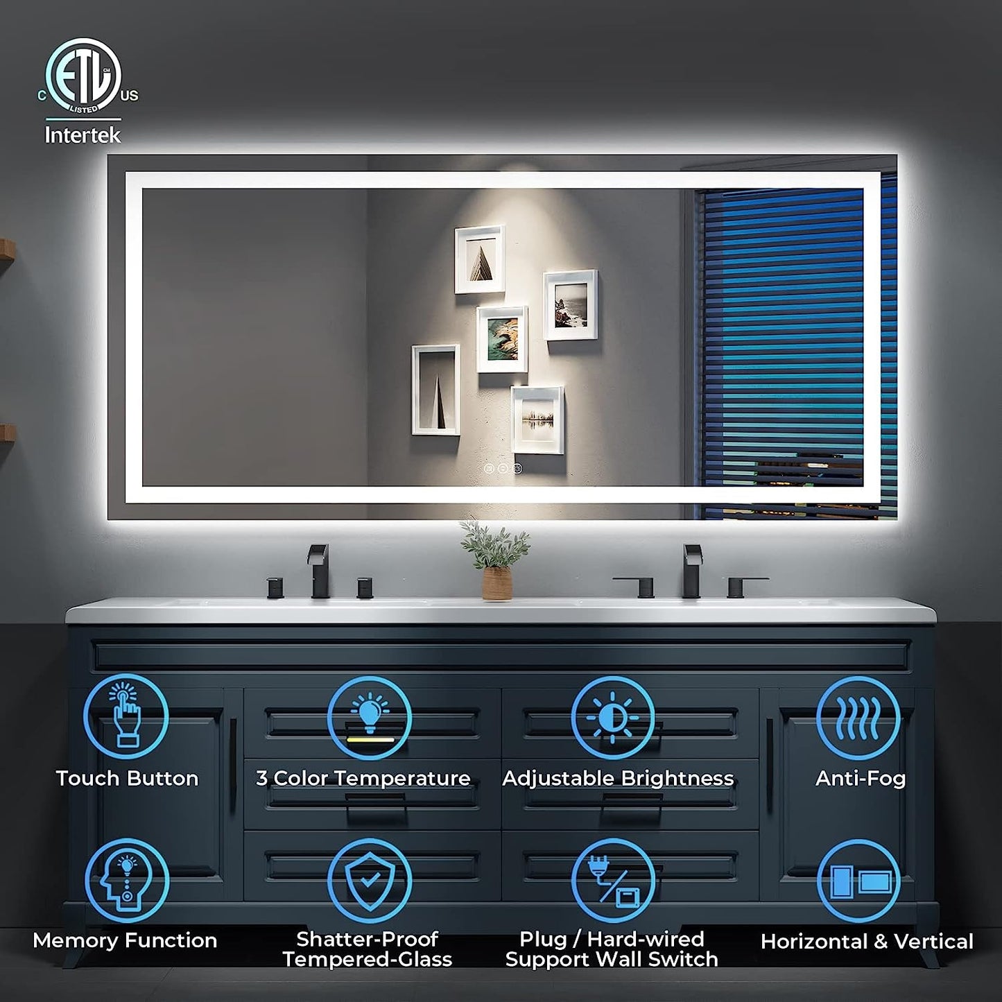 YEELAIT LED Bathroom Mirror 77x36 Inch Front and Backlit Lighted Vanity Mirror