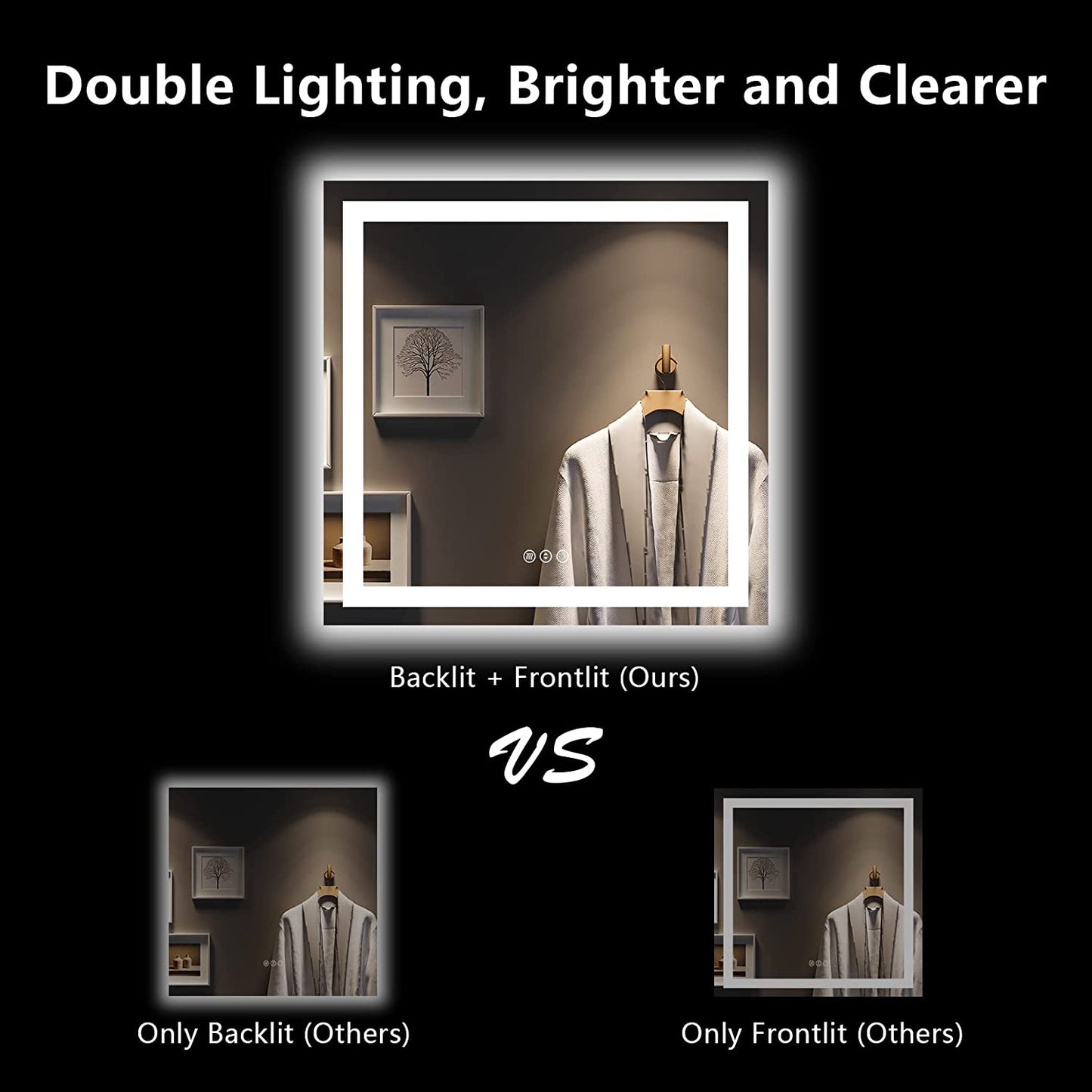 YEELAIT Backlit + Front-Lighted LED Mirror for Bathroom 36 x 36 Inch