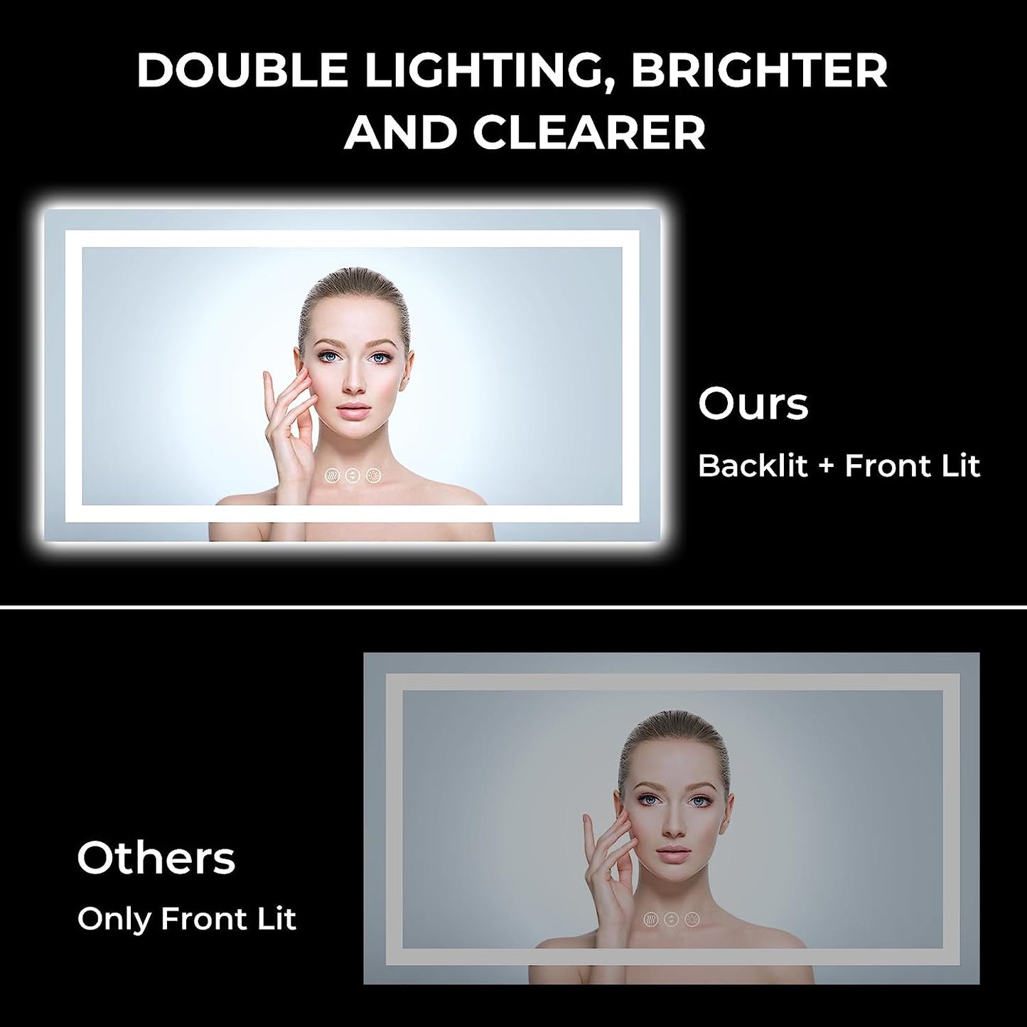 YEELAIT LED Bathroom Mirror 55x30 Inch Front and Backlit Lighted Vanity Mirror