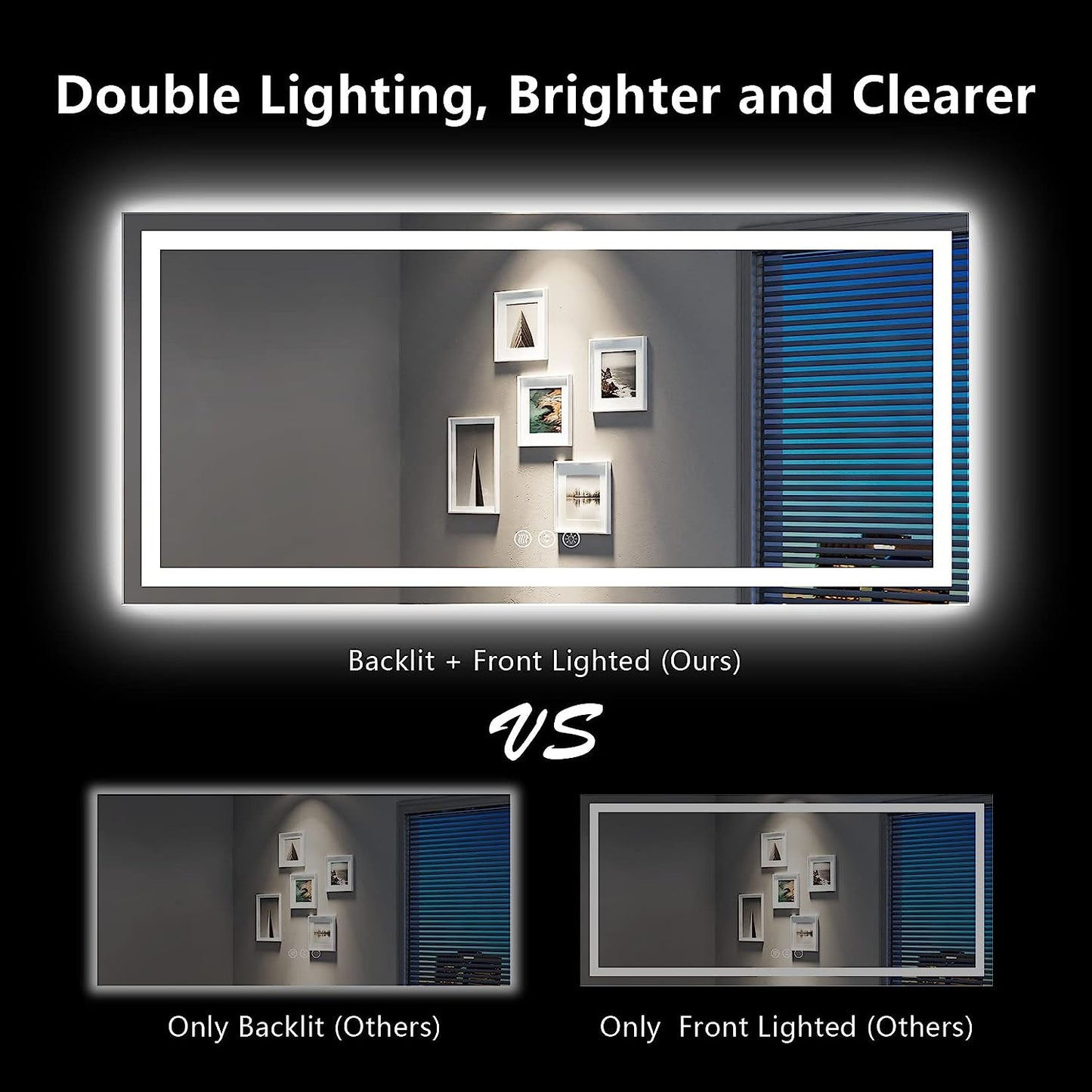 YEELAIT LED Bathroom Mirror 77x36 Inch Front and Backlit Lighted Vanity Mirror