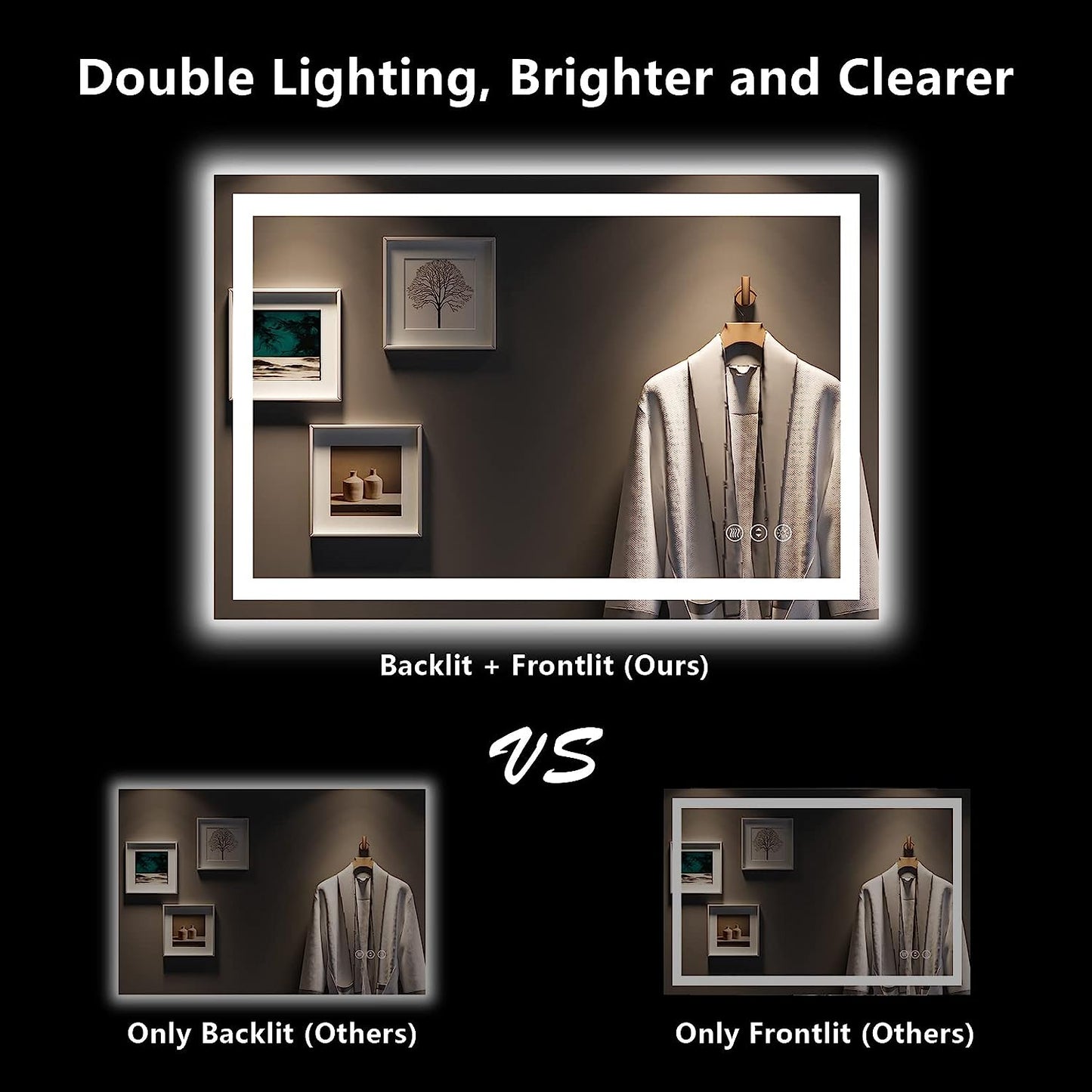 YEELAIT LED Bathroom Mirror 48x32 Inch Front and Backlit Lighted Vanity Mirror