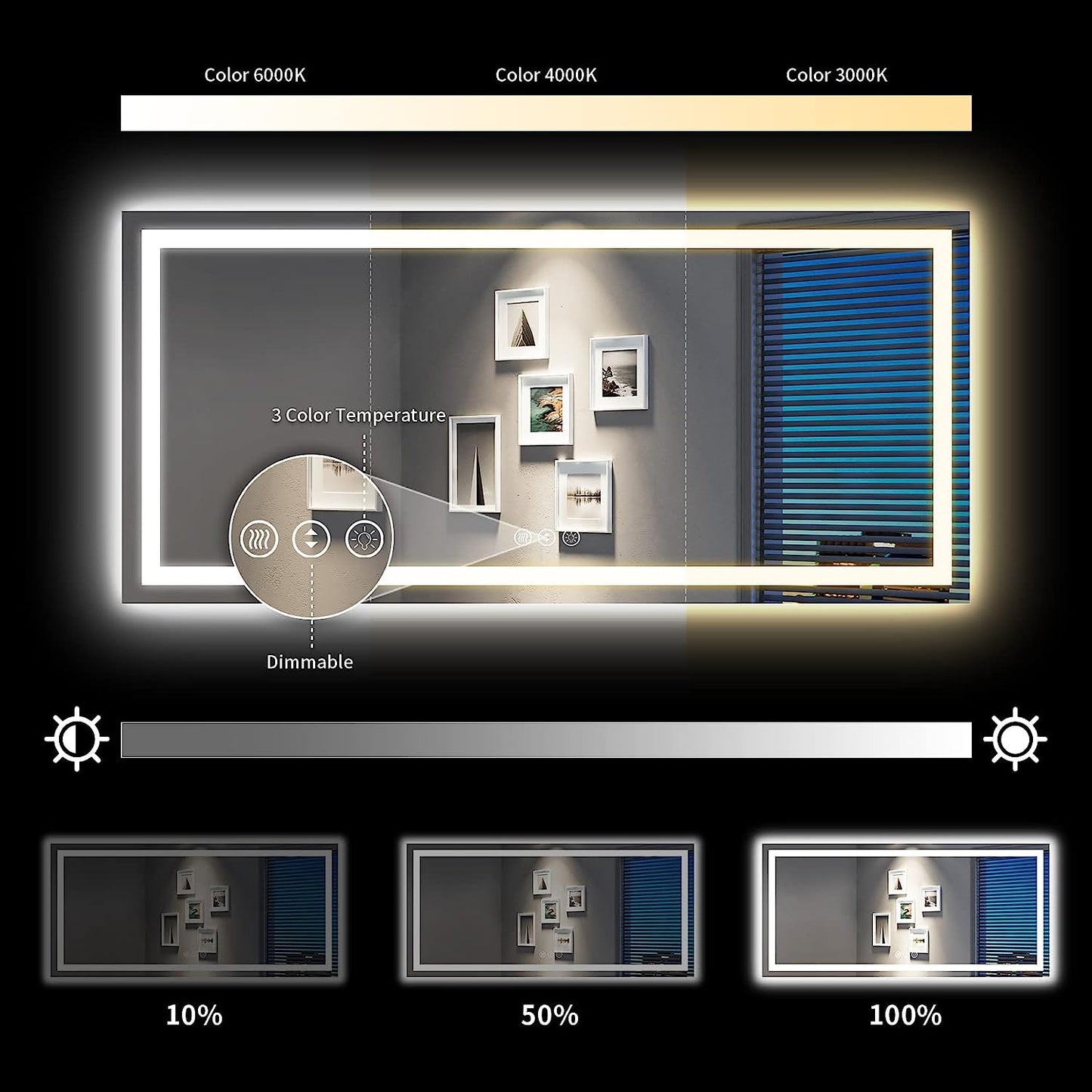 YEELAIT LED Bathroom Mirror 77x36 Inch Front and Backlit Lighted Vanity Mirror