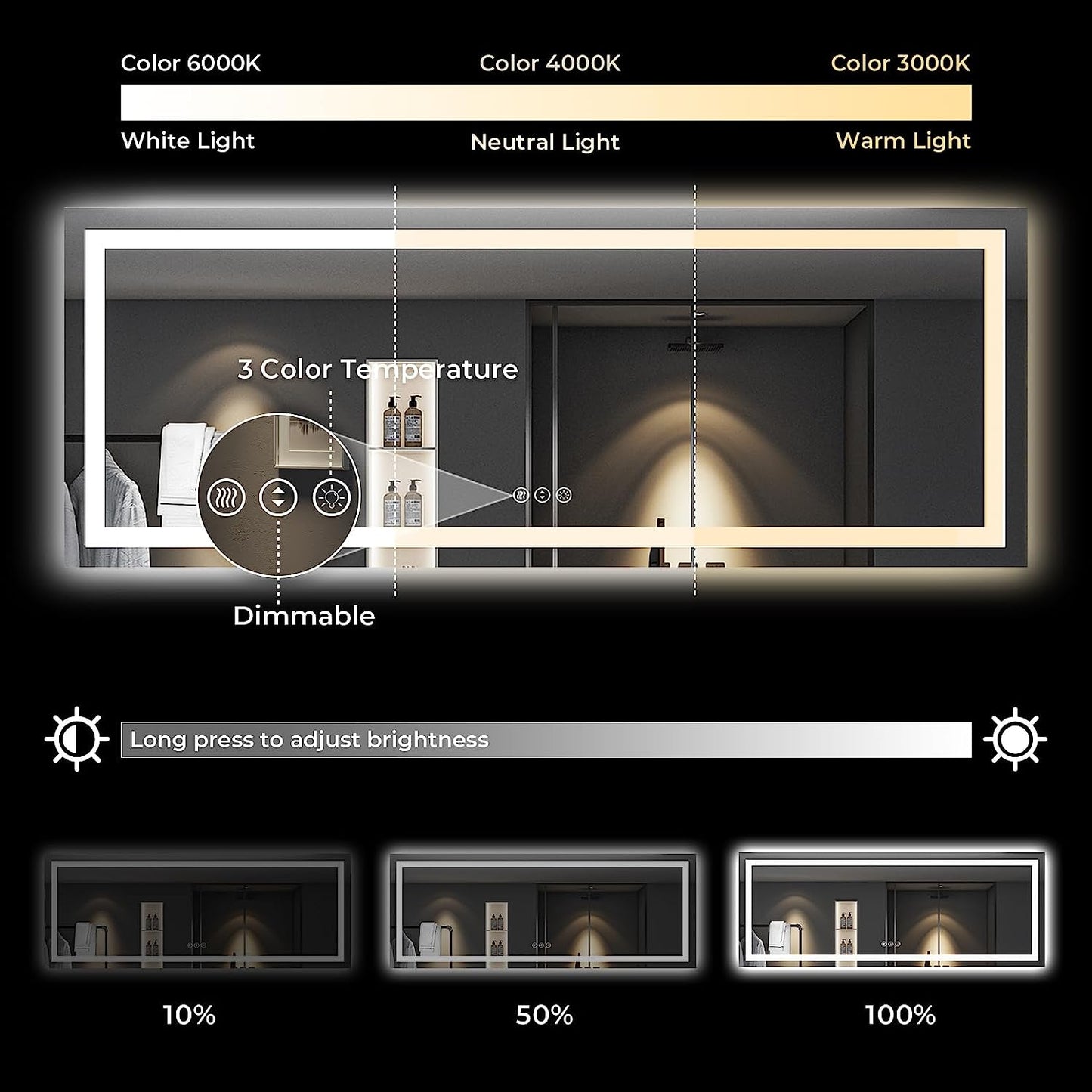 YEELAIT LED Bathroom Mirror 84x32 Inch Front and Backlit Lighted Vanity Mirror