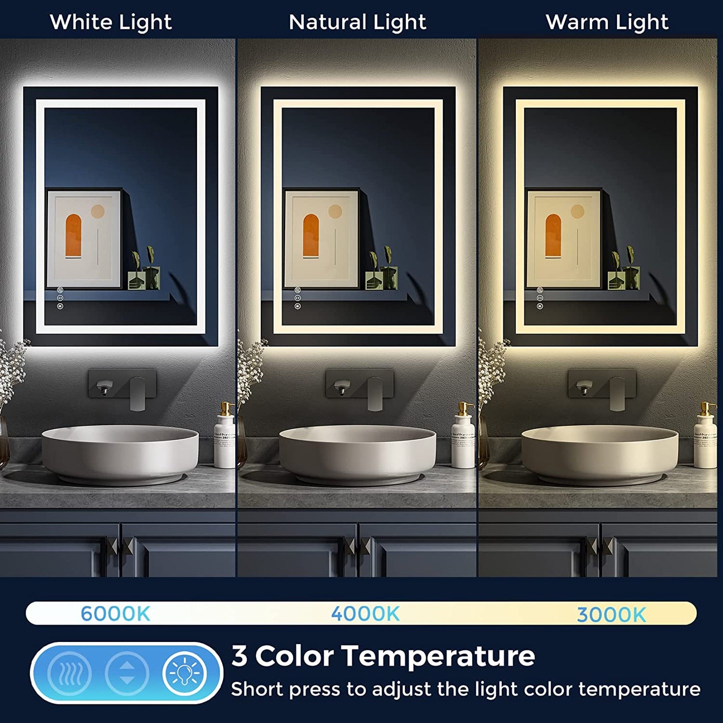 YEELAIT Backlit + Front-Lighted LED Mirror for Bathroom 24 x 32 Inch