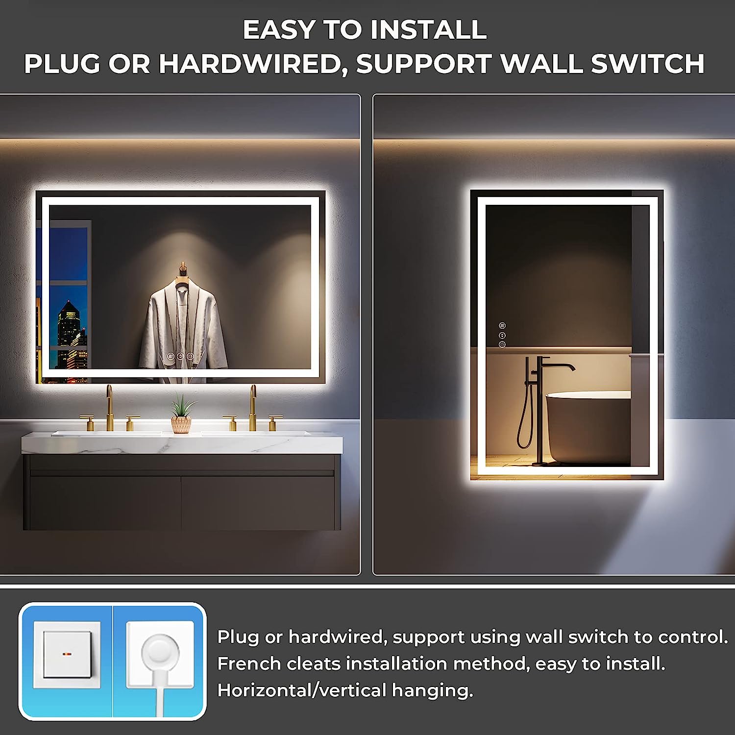 YEELAIT LED Bathroom Mirror 60x40 Inch Front and Backlit Lighted Vanit ...