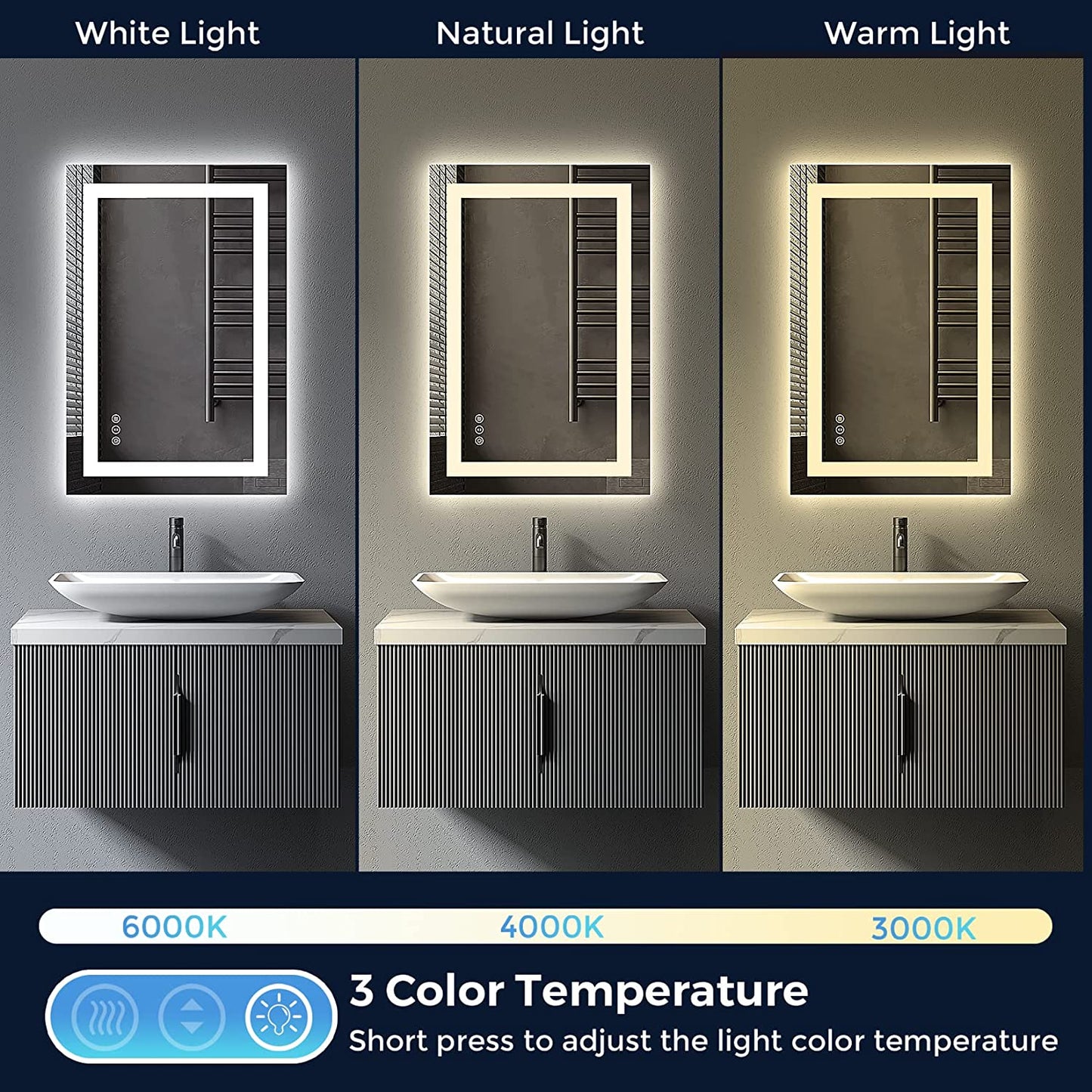 YEELAIT Backlit + Front-Lighted LED Mirror for Bathroom 24 x 36 Inch