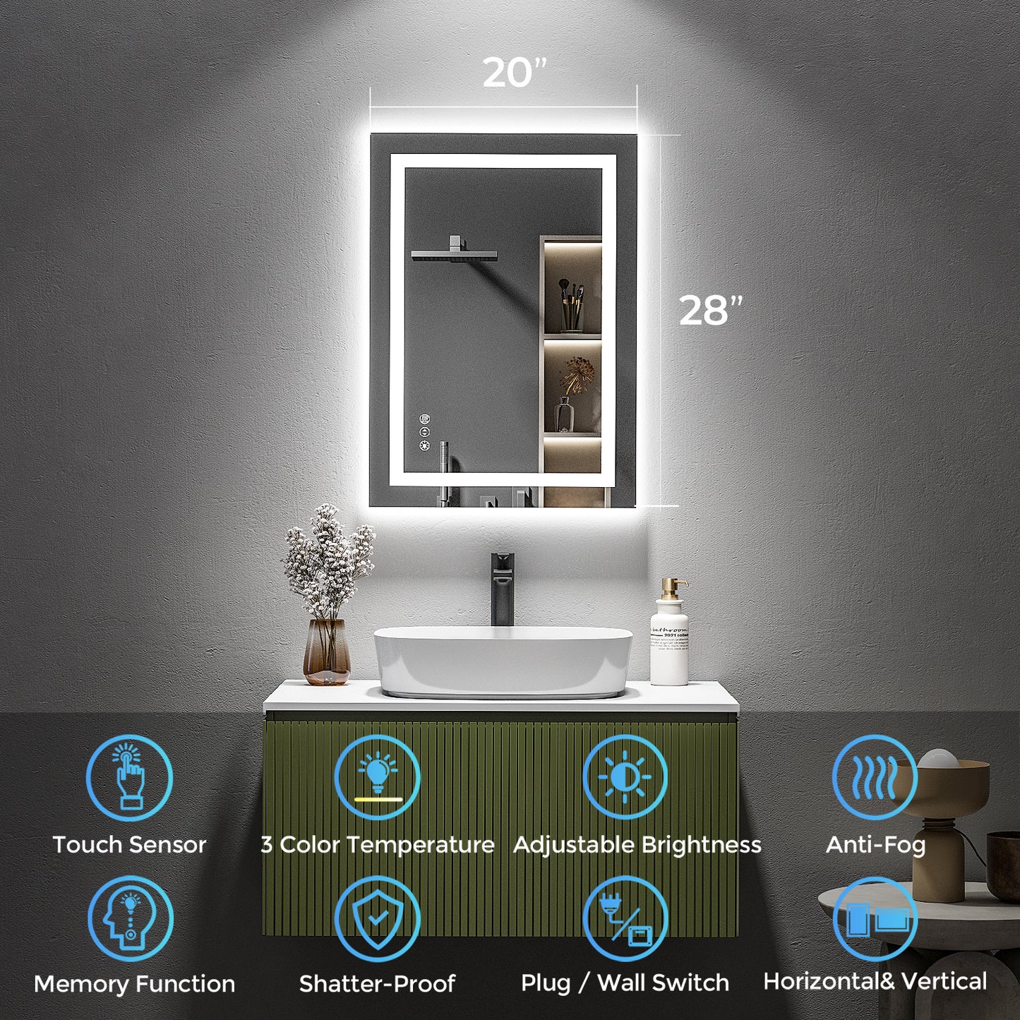 YEELAIT Backlit + Front-Lighted LED Mirror For Bathroom 20 X 28 Inch